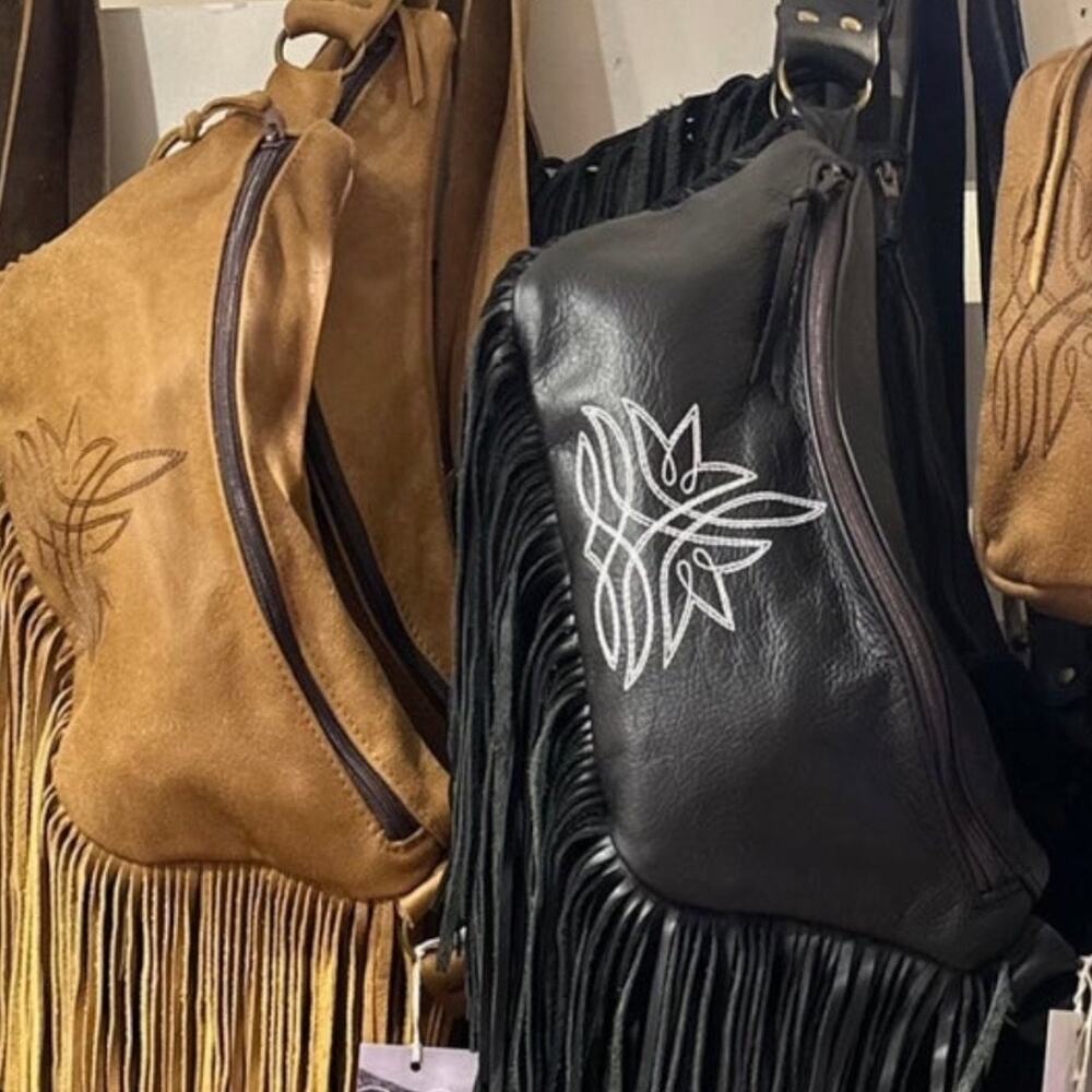 NEW Keep It Gypsy Jet Black Leather Fringe Bum‎ Bag Western Boho Rodeo Crossbody